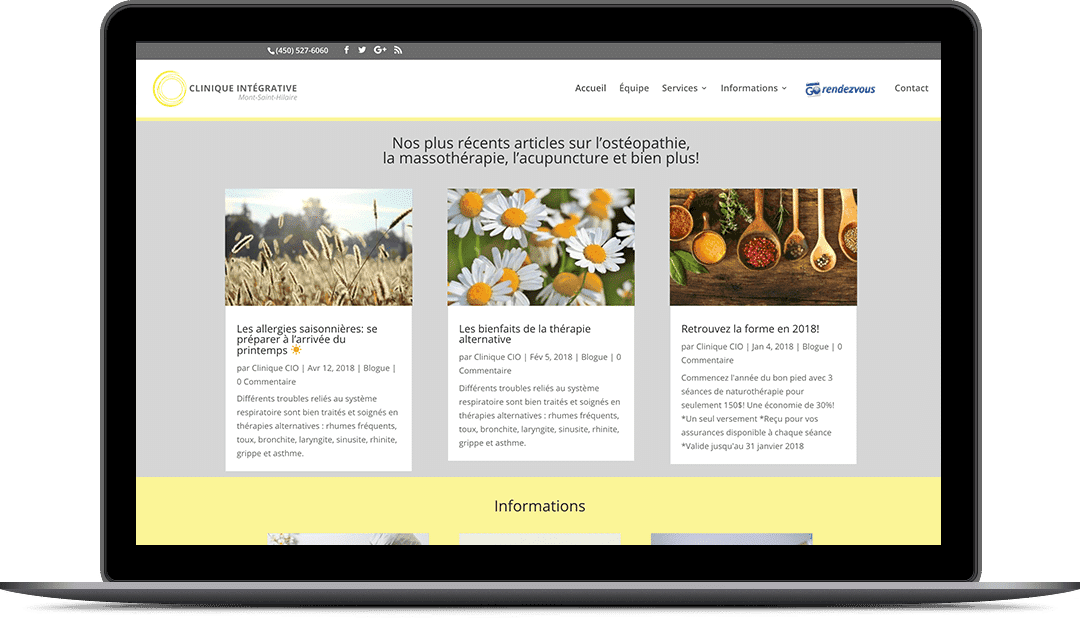 Site Web pour une clinique d'ostéopathie à Mont-St-Hilaire