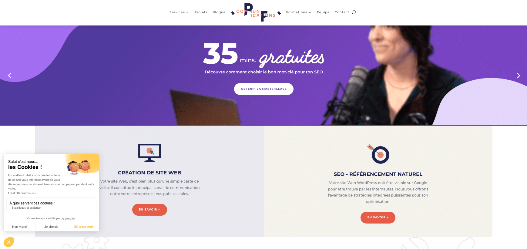 Page d'accueil - Site Patricia Filiatrault avec Axeptio